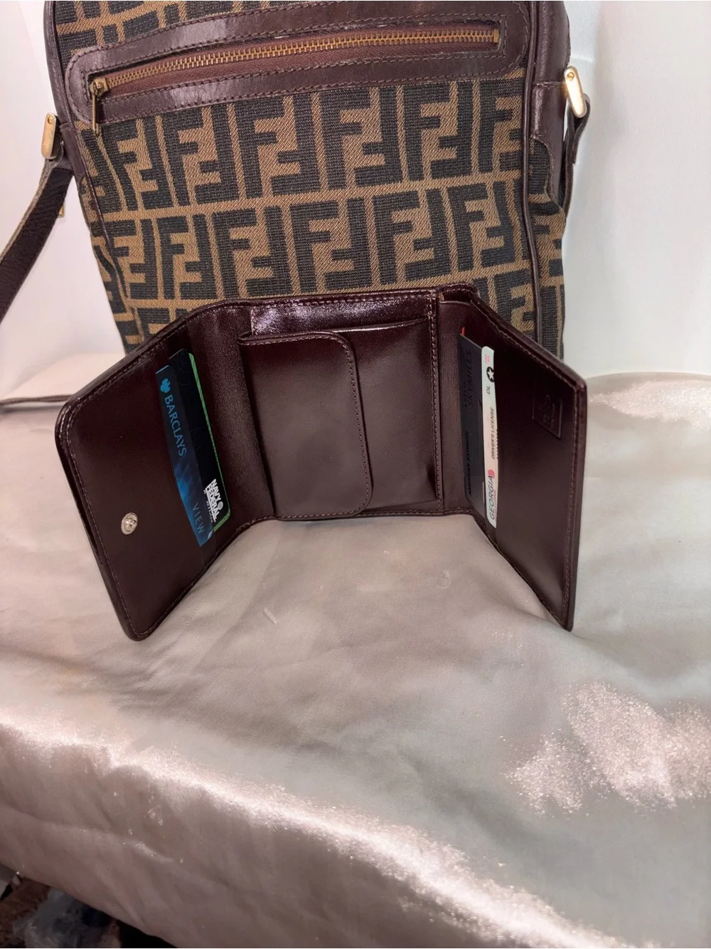 Fendi Brown FF Logo Messenger Bag with Matching Wallet